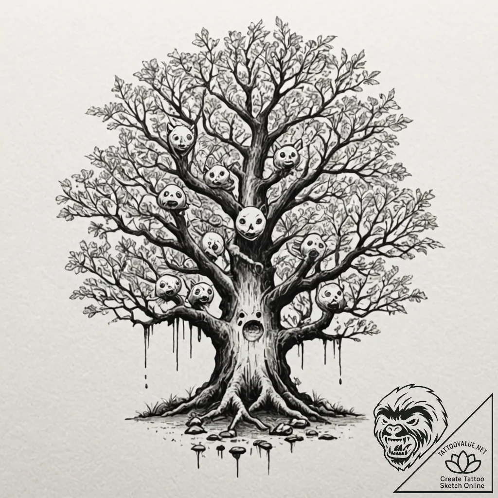 A sketch of the kodama (tree spirits) from pr... - tattoo sketch (№1751947426_0, 08.07.2025 04:03) — tattoovalue.net