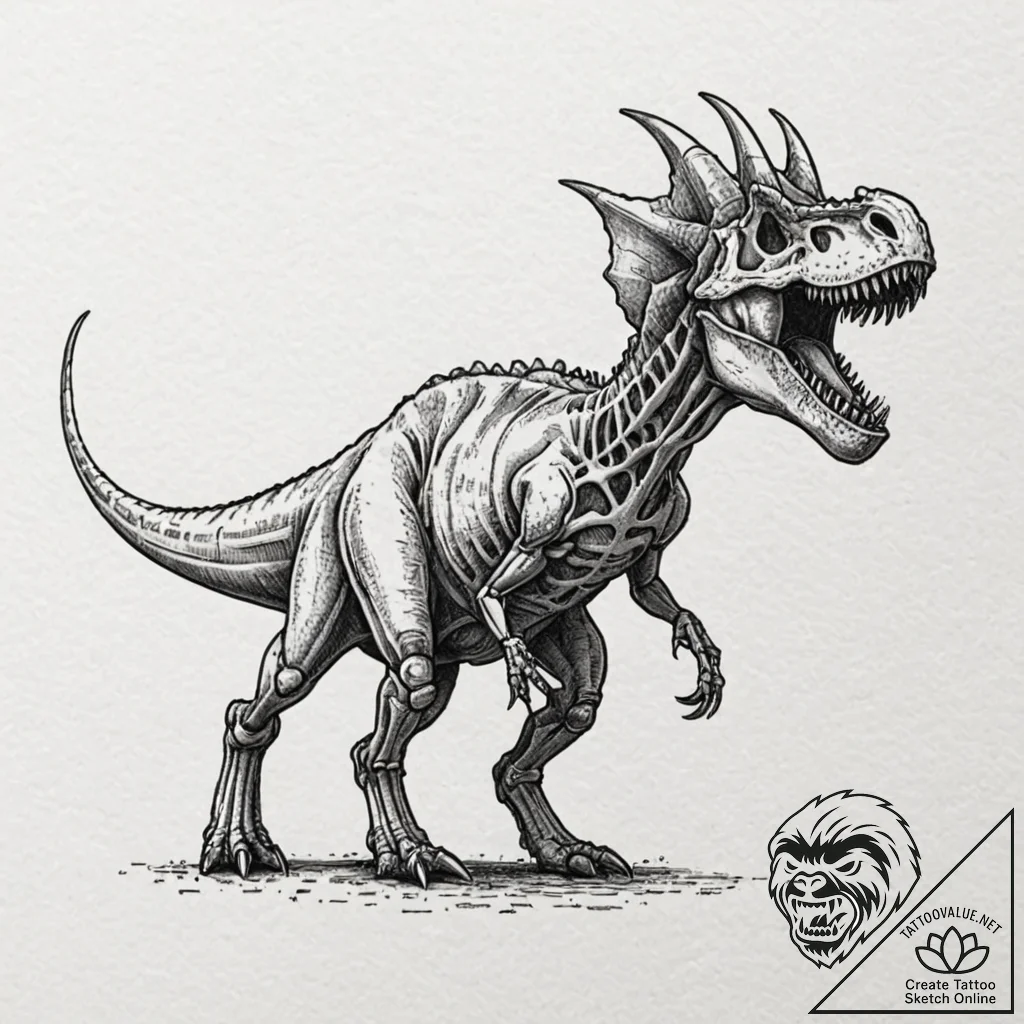 Dinosaur skeleton (t-rex, triceratops), tatto... - tattoo sketch (№1751947594_0, 08.07.2025 04:06) — tattoovalue.net
