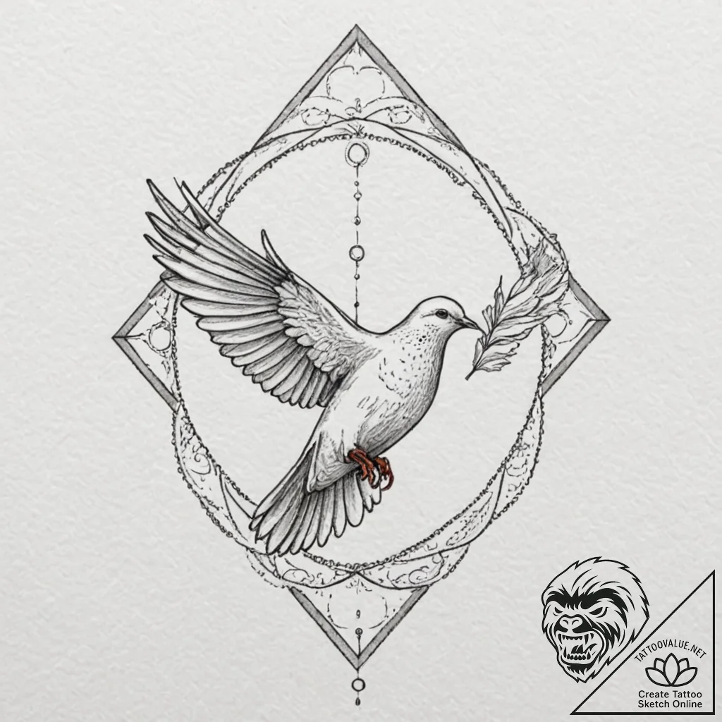 Dove, tattoo drawing outline, moderately deta... - tattoo sketch (№1751947678_0, 08.07.2025 04:07) — tattoovalue.net