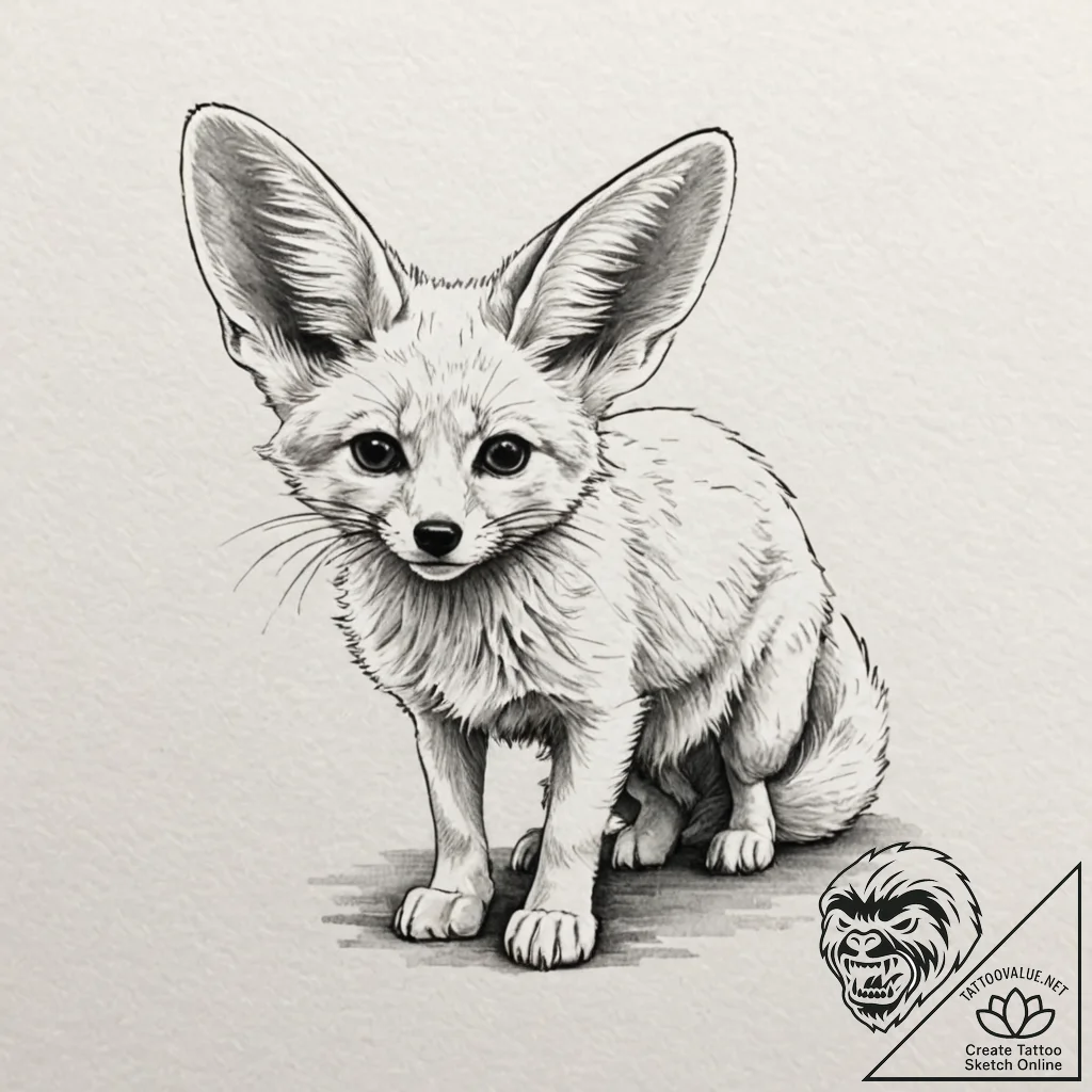 A fennec fox with large ears, tattoo drawing... - tattoo sketch (№1751948602_0, 08.07.2025 04:23) — tattoovalue.net