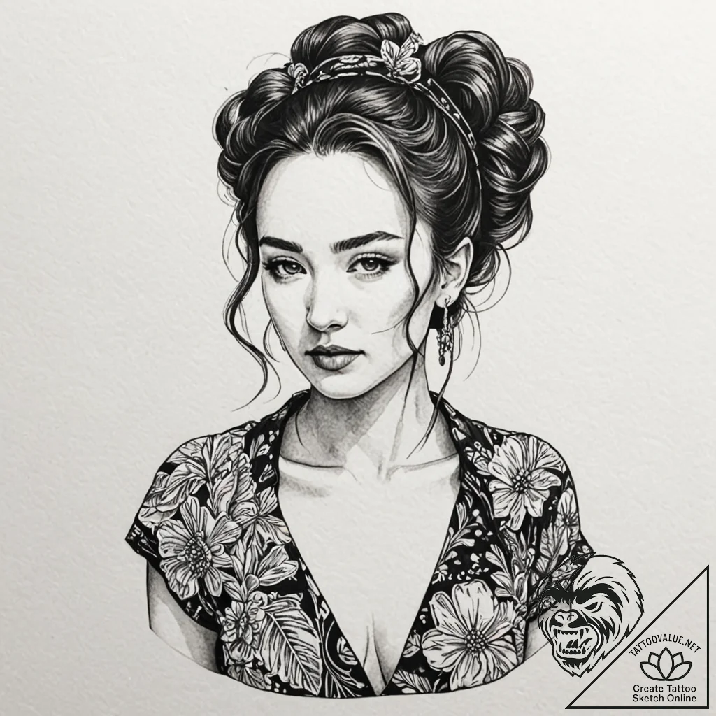 A neo-traditional tattoo of villanelle from k... - tattoo sketch (№1751948937_0, 08.07.2025 04:28) — tattoovalue.net