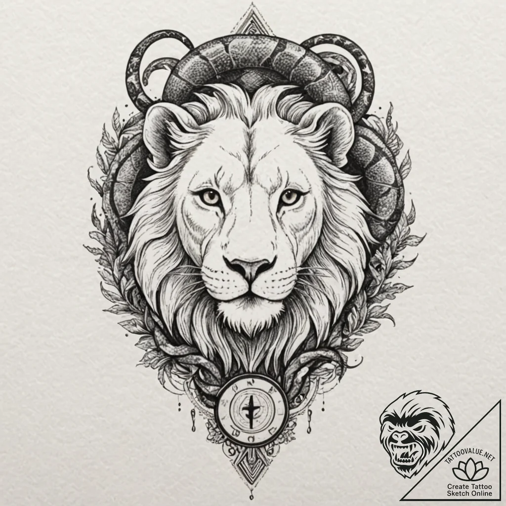 A chimera (lion, goat, snake) (is there, but... - tattoo sketch (№1751949190_0, 08.07.2025 04:33) — tattoovalue.net