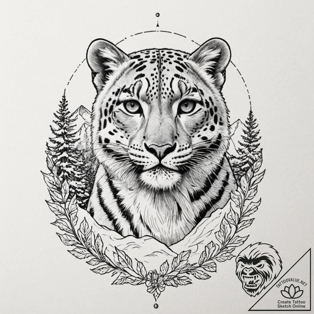 A snow leopard in the mountains (is there, bu... - tattoo sketch (№1751949526_0, 08.07.2025 04:38) — tattoovalue.net