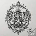 A coven of witches around a fire, tattoo line… – tattoo sketch (№1751949863_0, 08.07.2025 04:44) — tattoovalue.net