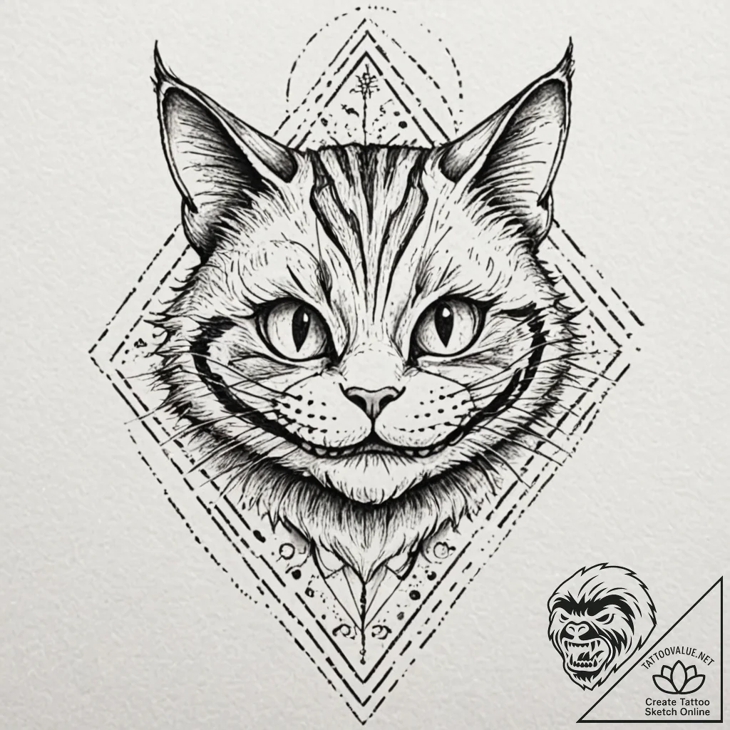 Cheshire cat, tattoo sketch design, on textur... - tattoo sketch (№1751949947_0, 08.07.2025 04:45) — tattoovalue.net