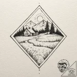 A linework tattoo of the mysterious farm from… – tattoo sketch (№1751950450_0, 08.07.2025 04:54) — tattoovalue.net