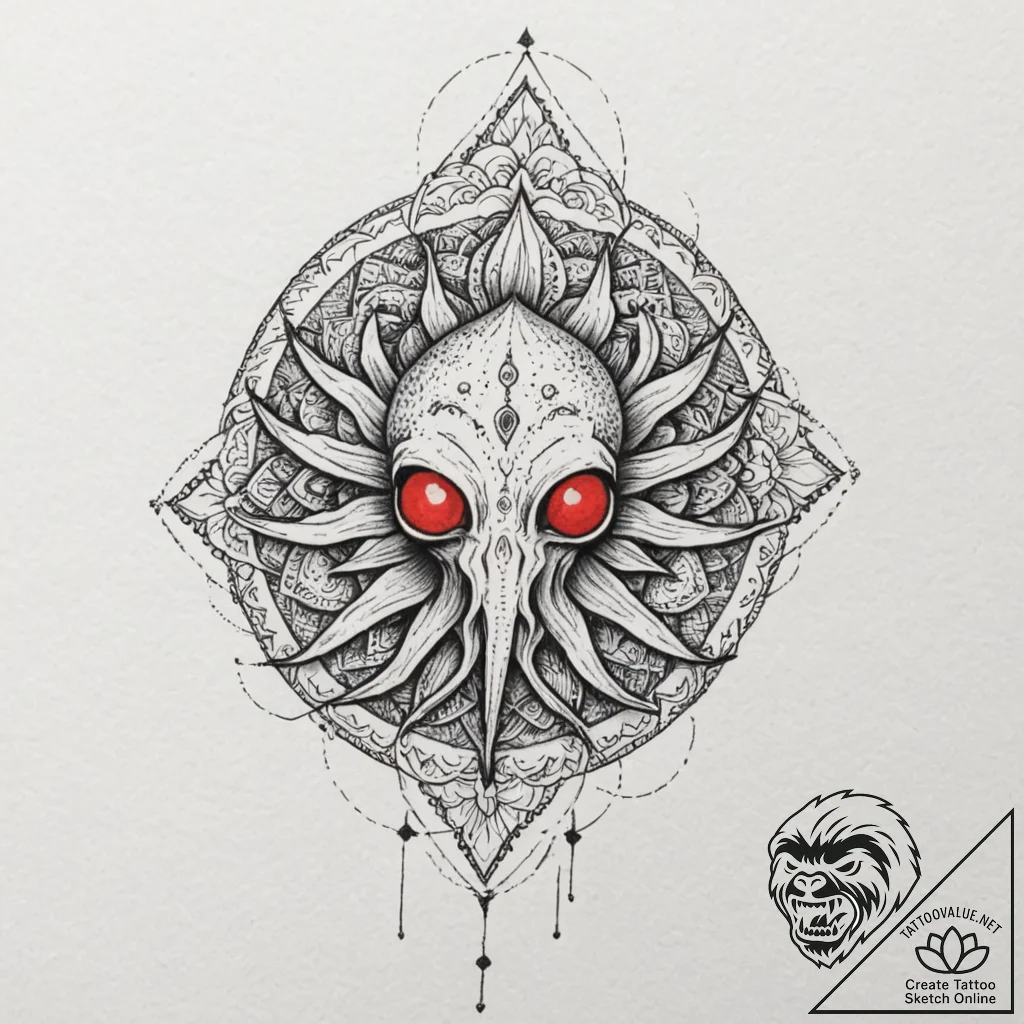 Neo-traditional design of a sentinel (squiddy... - tattoo sketch (№1751950700_0, 08.07.2025 04:58) — tattoovalue.net