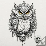Owl with skull, tattoo drawing outline, on te… – tattoo sketch (№1751951205_0, 08.07.2025 05:06) — tattoovalue.net