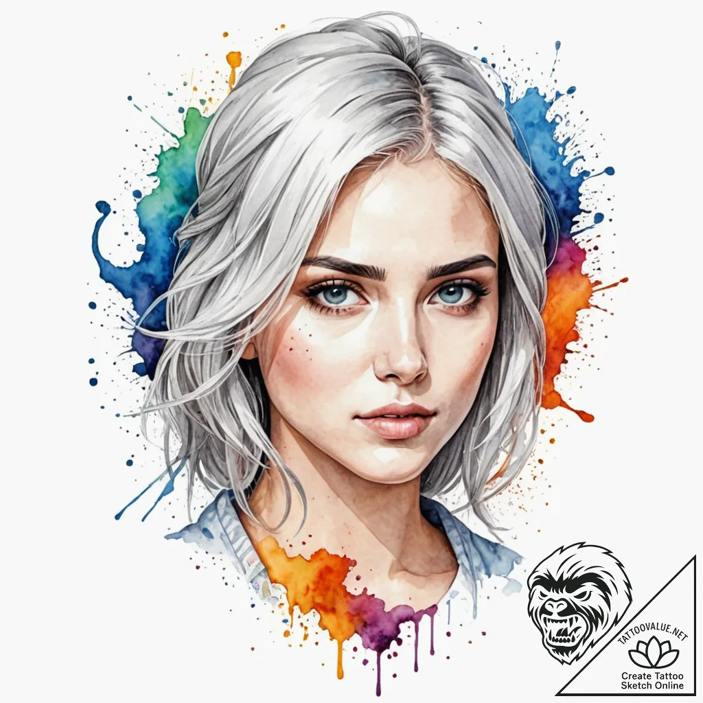 A watercolor sketch of ciri, with her ashen h... - tattoo sketch (№1751951457_0, 08.07.2025 05:10) — tattoovalue.net