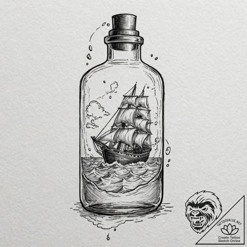 A ship in a bottle (is there, but can be a st... - tattoo sketch (№1751952127_0, 08.07.2025 05:22) — tattoovalue.net