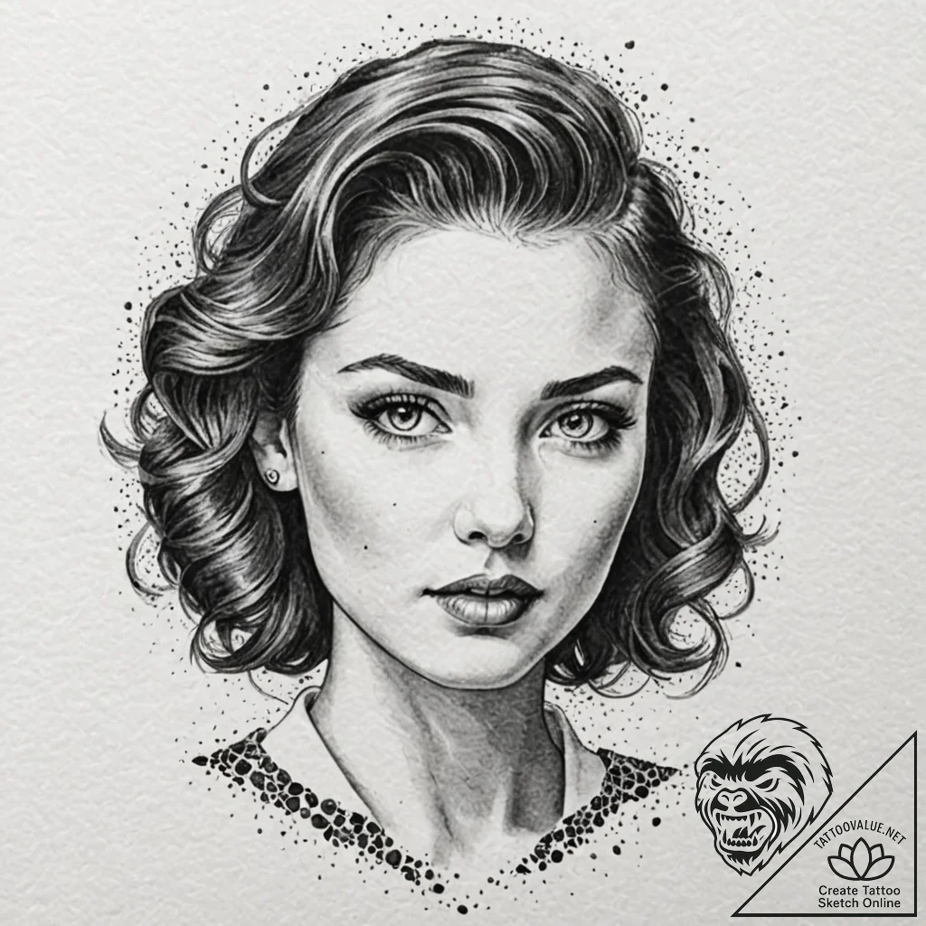 Neo-traditional portrait of rachael, with her... - tattoo sketch (№1751952716_0, 08.07.2025 05:31) — tattoovalue.net