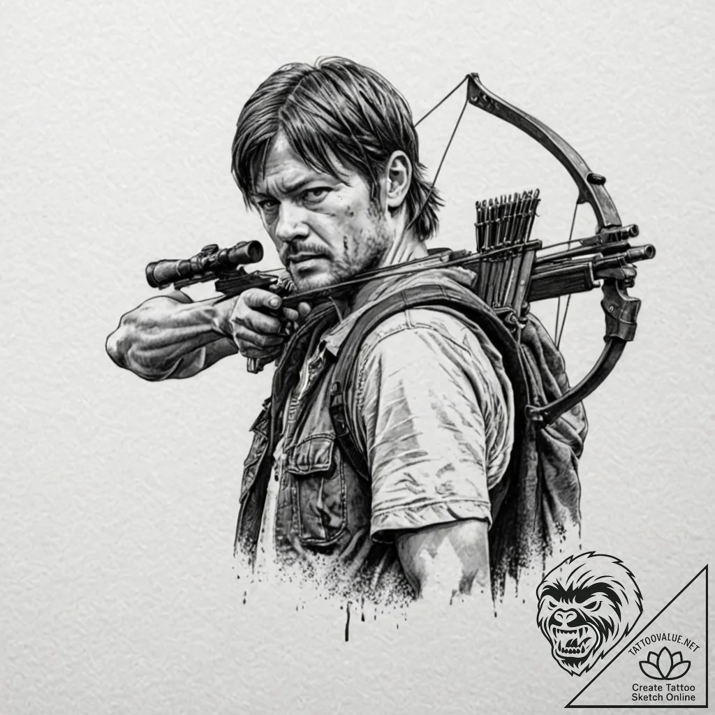 A sketch of daryl dixon from the walking dead... - tattoo sketch (№1751953641_0, 08.07.2025 05:47) — tattoovalue.net