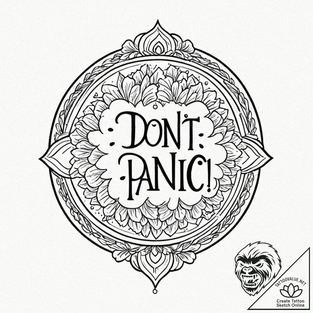 A neo-traditional design of the "don't panic"... - tattoo sketch (№1751953892_0, 08.07.2025 05:51) — tattoovalue.net