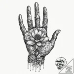 Robotic hand holding a real flower, tattoo fl… – tattoo sketch (№1751953977_0, 08.07.2025 05:52) — tattoovalue.net