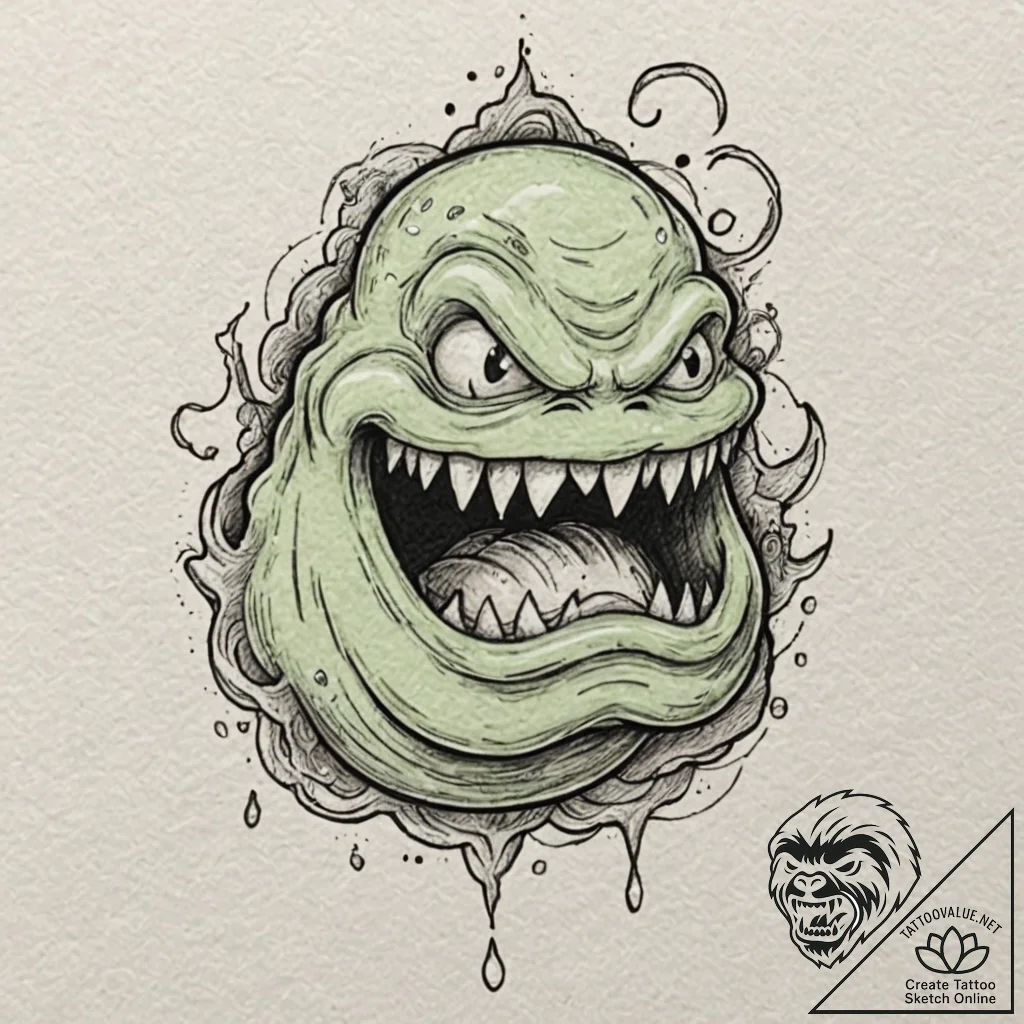 A sketch of slimer the ghost,, tattoo line ar... - tattoo sketch (№1751954059_0, 08.07.2025 05:54) — tattoovalue.net
