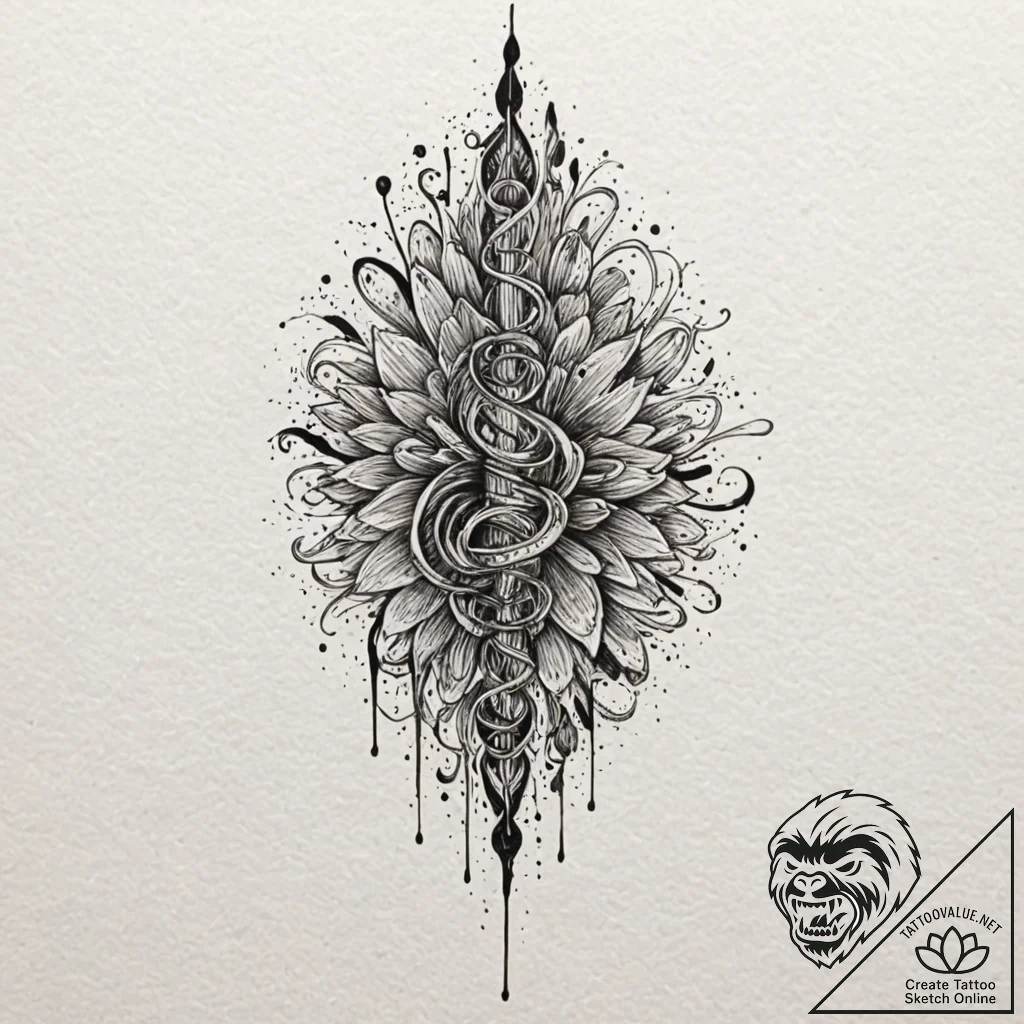 Fountain pen with an ink spill, tattoo sketch... - tattoo sketch (№1751954393_0, 08.07.2025 05:59) — tattoovalue.net