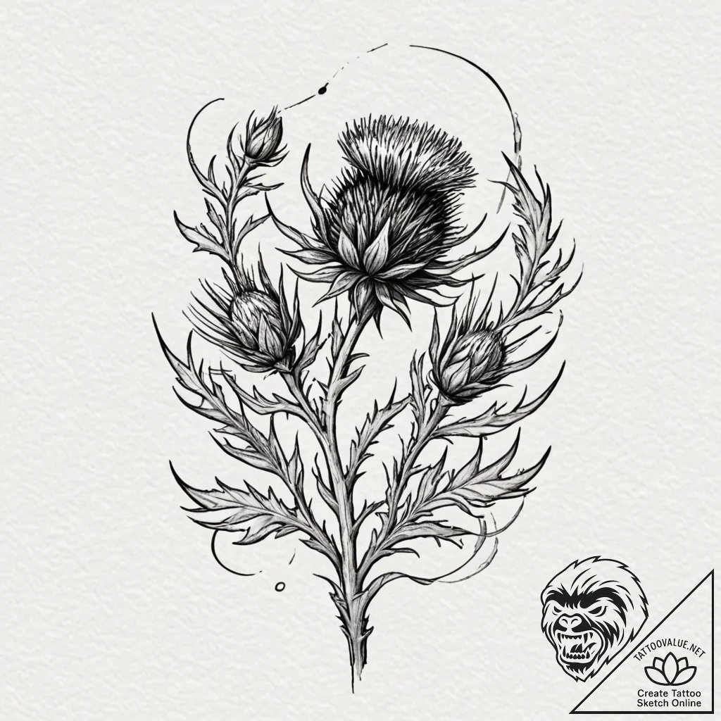 A thistle plant, artistic tattoo sketch, dyna... - tattoo sketch (№1751954813_0, 08.07.2025 06:06) — tattoovalue.net