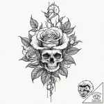 A skeleton watering a single living rose, art… – tattoo sketch (№1751954983_0, 08.07.2025 06:09) — tattoovalue.net