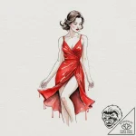 Watercolor sketch of the “woman in the red dr… – tattoo sketch (№1751955318_0, 08.07.2025 06:15) — tattoovalue.net