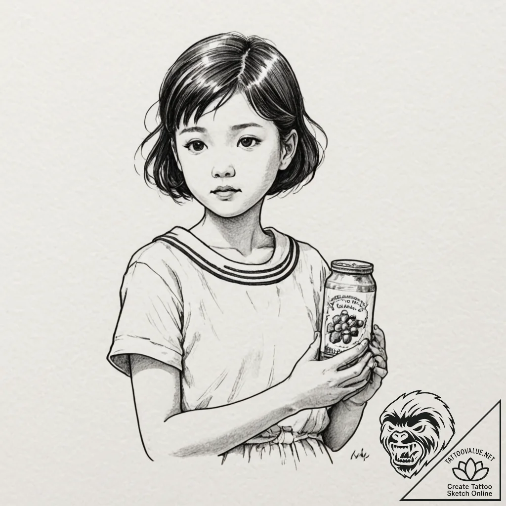 A sketch of the little girl setsuko from grav... - tattoo sketch (№1751955570_0, 08.07.2025 06:19) — tattoovalue.net
