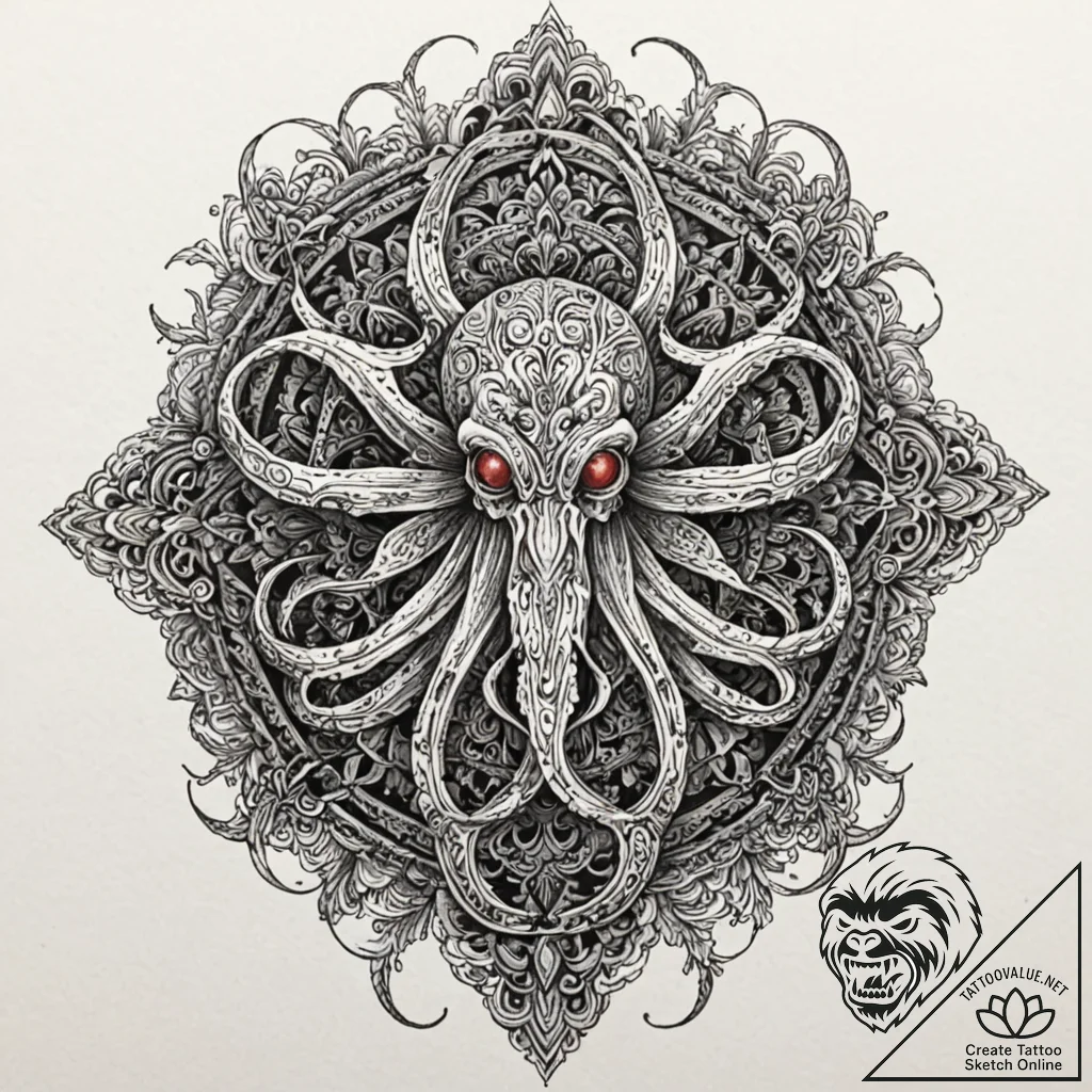 Neo-traditional design of a sentinel (squiddy... - tattoo sketch (№1751955655_0, 08.07.2025 06:20) — tattoovalue.net