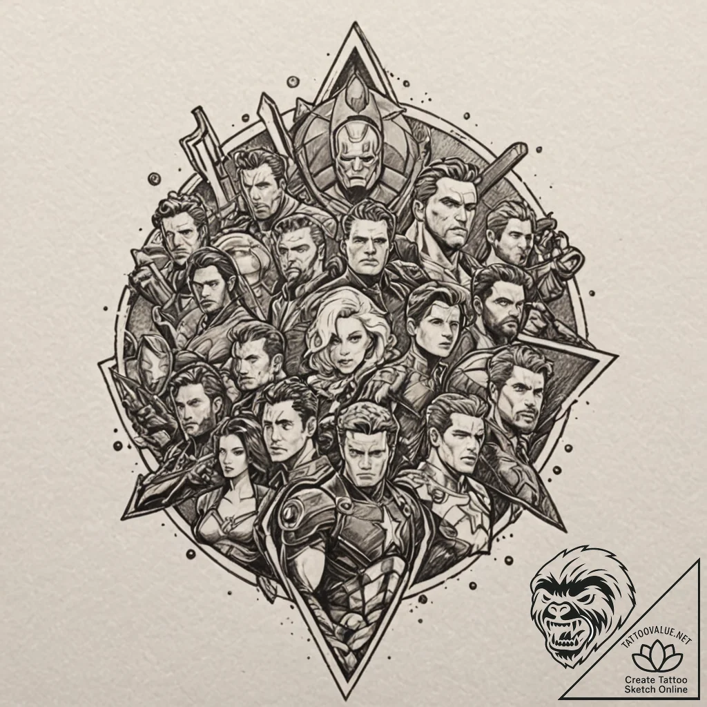 A graphic novel panel of the "avengers assemb... - tattoo sketch (№1751955861_0, 08.07.2025 06:24) — tattoovalue.net