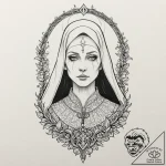 A linework tattoo of the valak demon nun from… – tattoo sketch (№1751956420_0, 08.07.2025 06:33) — tattoovalue.net