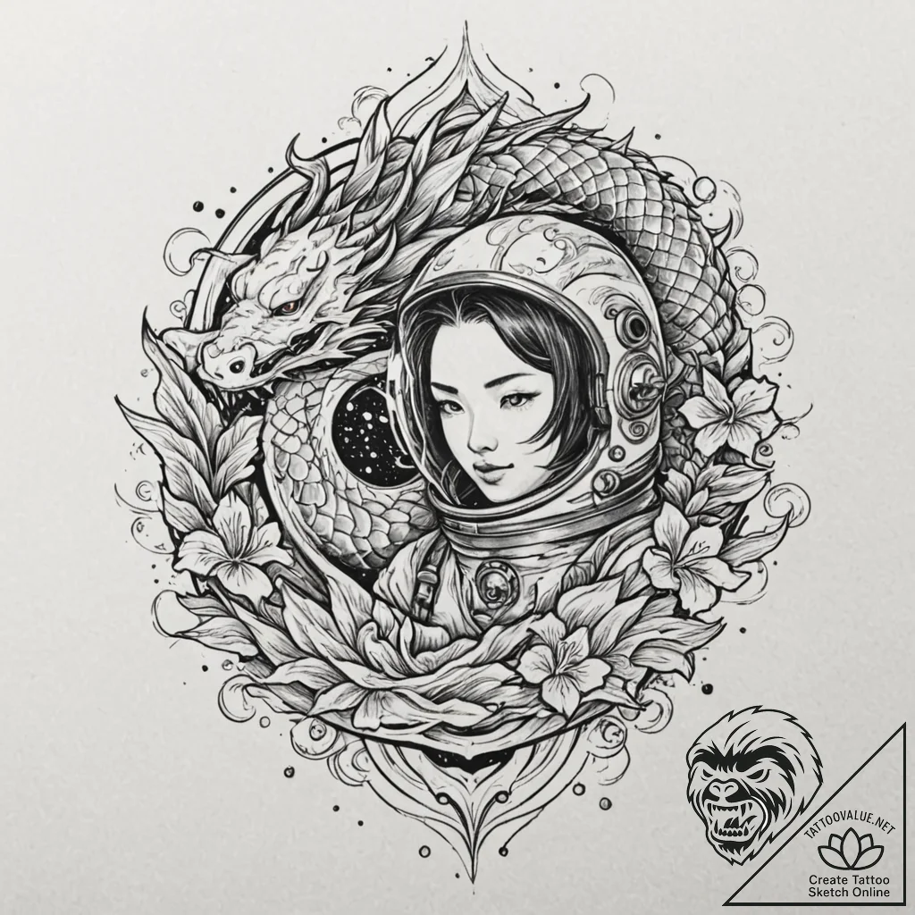 Astronaut with a cracked helmet revealing a g... - tattoo sketch (№1751956504_0, 08.07.2025 06:35) — tattoovalue.net