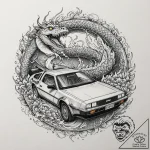 126. a neo-traditional tattoo of the delorean… – tattoo sketch (№1751956675_0, 08.07.2025 06:37) — tattoovalue.net