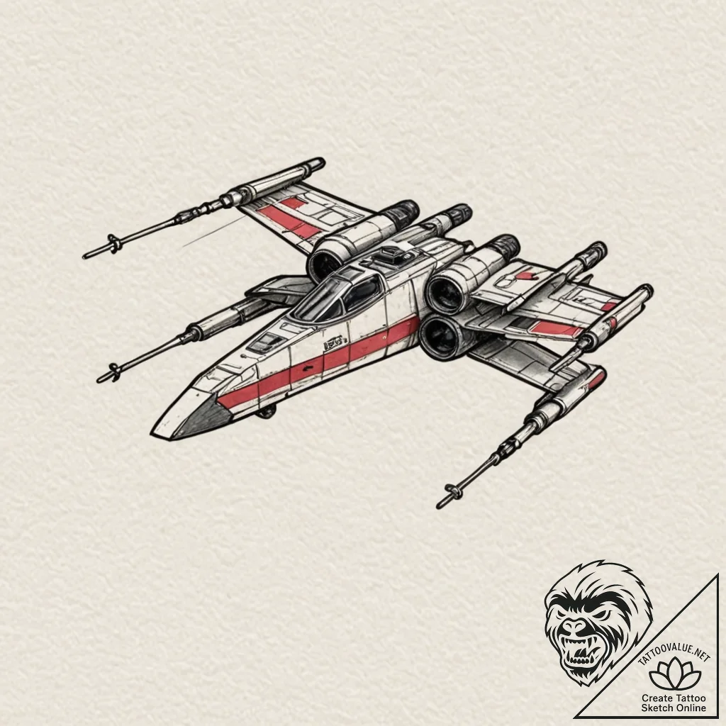 26. neo-traditional tattoo of an x-wing fight... - tattoo sketch (№1751956759_0, 08.07.2025 06:39) — tattoovalue.net