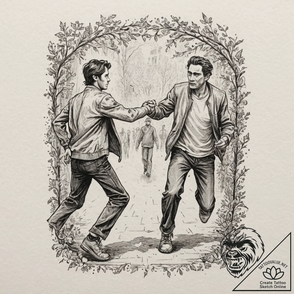 A sketch of the hallway fight scene from oldb... - tattoo sketch (№1751957097_0, 08.07.2025 06:44) — tattoovalue.net