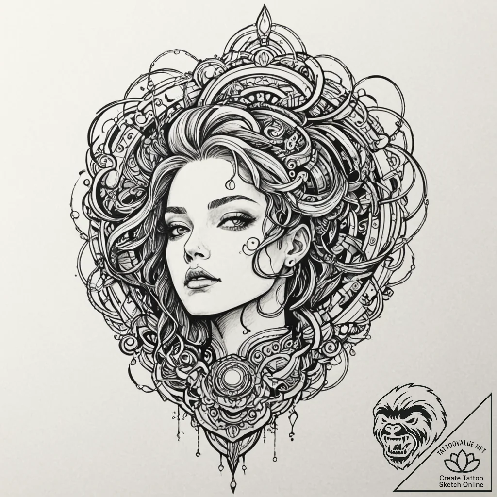 Cyberpunk, artistic tattoo sketch, vibrant co... - tattoo sketch (№1751957265_0, 08.07.2025 06:47) — tattoovalue.net