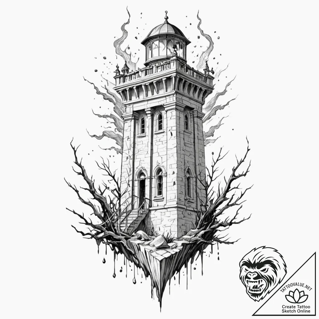 A neo-traditional design of the clock tower,... - tattoo sketch (№1751957349_0, 08.07.2025 06:49) — tattoovalue.net