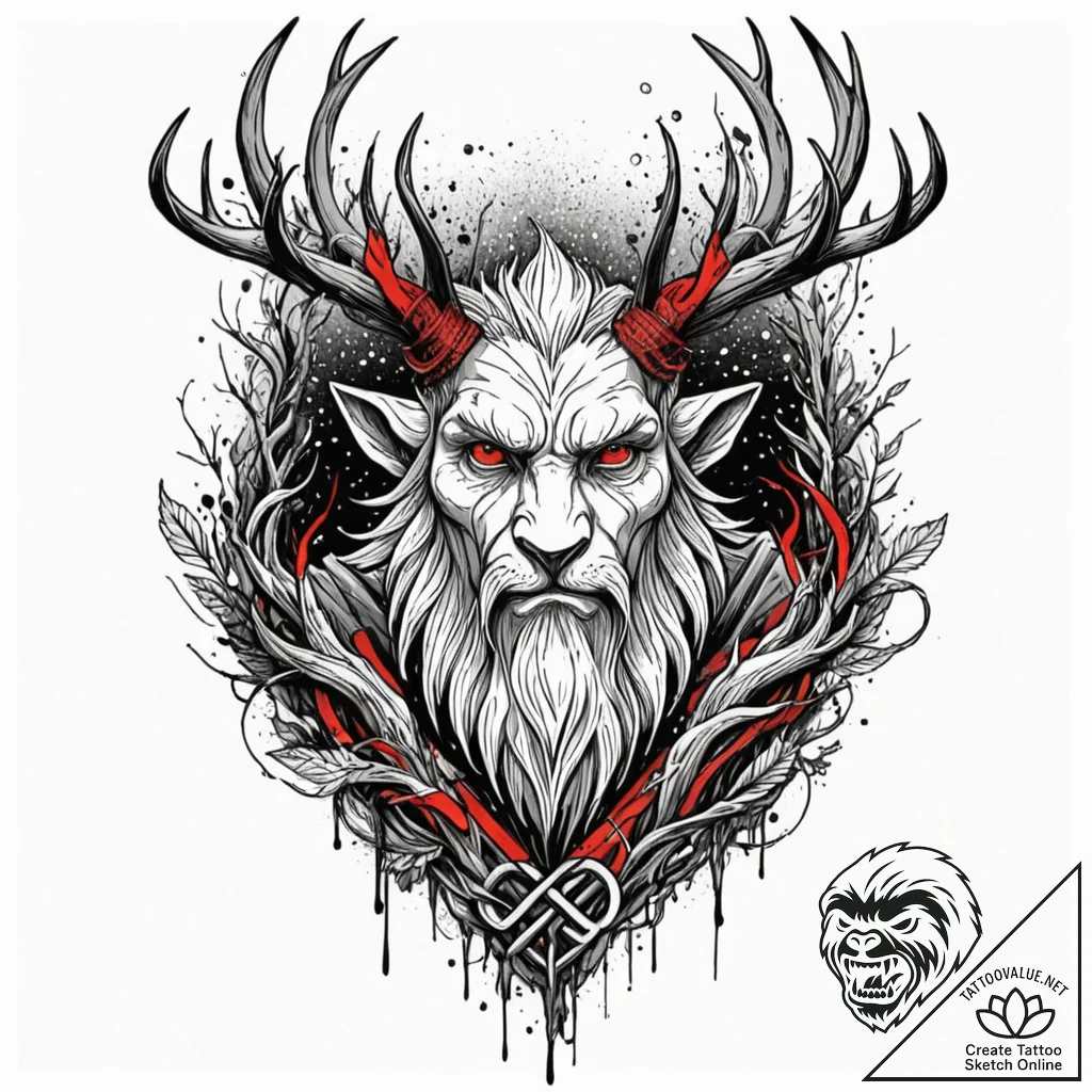 A slavic leshy (forest spirit), tattoo drawin... - tattoo sketch (№1751957603_0, 08.07.2025 06:53) — tattoovalue.net