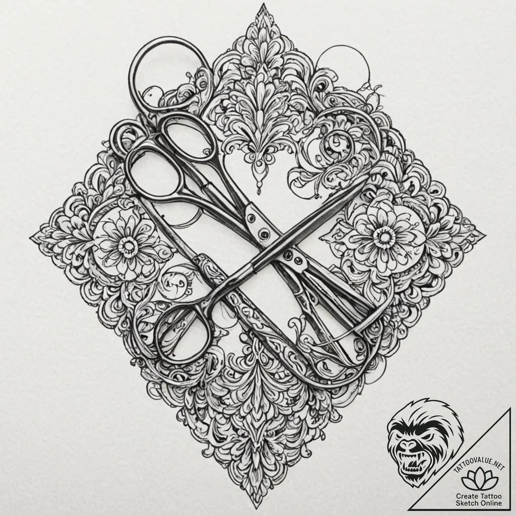 Scissors, concept art for tattoo, ornamental... - tattoo sketch (№1751958615_0, 08.07.2025 07:10) — tattoovalue.net