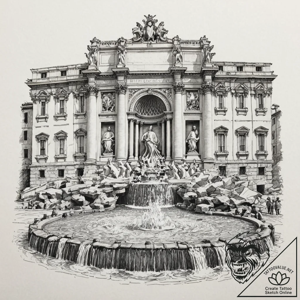 A sketch of the trevi fountain scene from la... - tattoo sketch (№1751958951_0, 08.07.2025 07:15) — tattoovalue.net