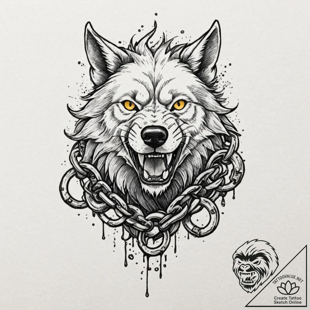 Fenrir breaking his chains, artistic tattoo s... - tattoo sketch (№1751959035_0, 08.07.2025 07:17) — tattoovalue.net