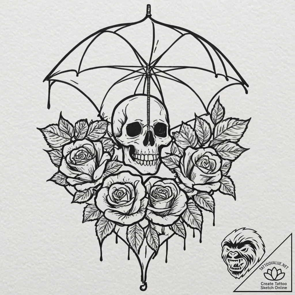 A linework tattoo of the umbrella symbol from... - tattoo sketch (№1751959119_0, 08.07.2025 07:18) — tattoovalue.net