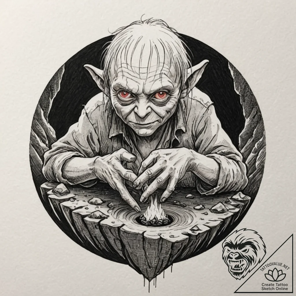 A neo-traditional tattoo of bilbo baggins fin... - tattoo sketch (№1751959203_0, 08.07.2025 07:20) — tattoovalue.net