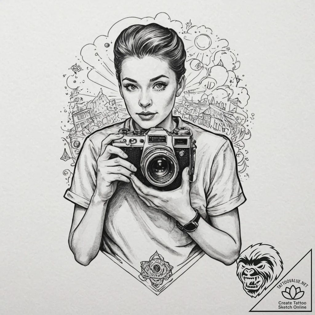 A sketch of the found-footage camera view, sh... - tattoo sketch (№1751959288_0, 08.07.2025 07:21) — tattoovalue.net