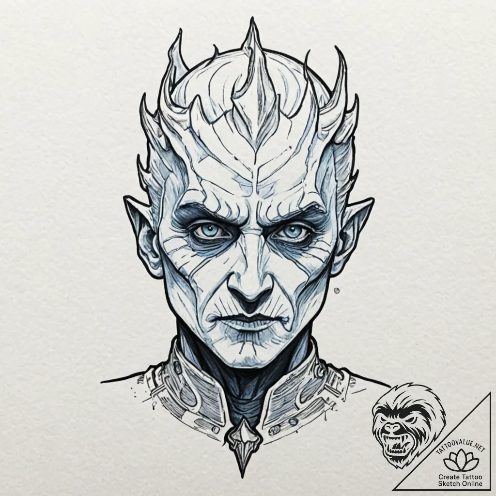 A dotwork tattoo of the night king's face, co... - tattoo sketch (№1751959371_0, 08.07.2025 07:22) — tattoovalue.net
