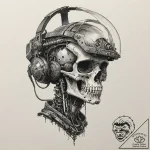 A skull with a glowing cyberpunk visor, artis… – tattoo sketch (№1751960172_0, 08.07.2025 07:36) — tattoovalue.net