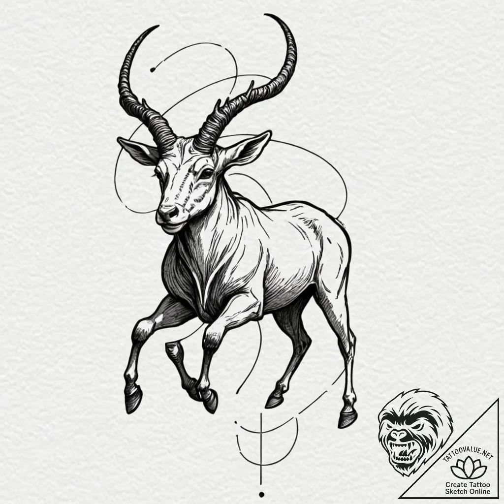 Capricorn, concept art for tattoo, minimalist... - tattoo sketch (№1751960930_0, 08.07.2025 07:48) — tattoovalue.net