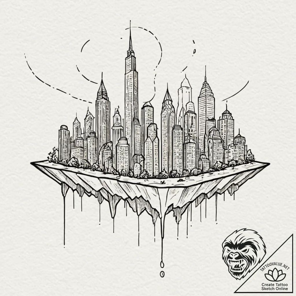 Dystopian city skyline, artistic tattoo sketc... - tattoo sketch (№1751962192_0, 08.07.2025 08:09) — tattoovalue.net