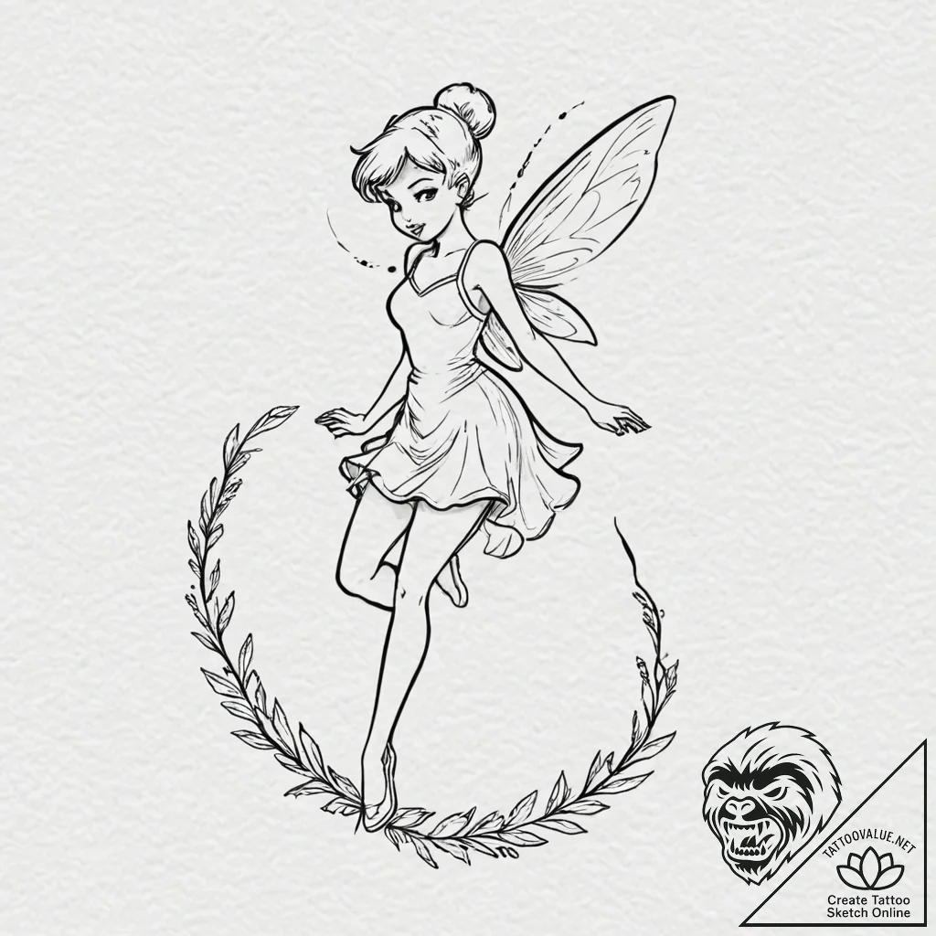 A sketch of tinkerbell, leaving a trail of pi... - tattoo sketch (№1751962865_0, 08.07.2025 08:21) — tattoovalue.net