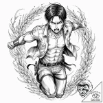 A graphic novel panel of eren yeager in his a… – tattoo sketch (№1751962949_0, 08.07.2025 08:22) — tattoovalue.net