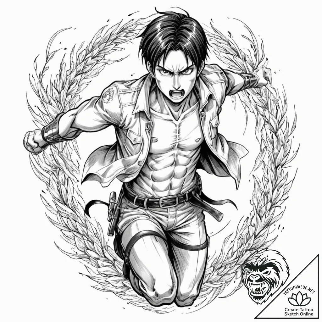 A graphic novel panel of eren yeager in his a... - tattoo sketch (№1751962949_0, 08.07.2025 08:22) — tattoovalue.net