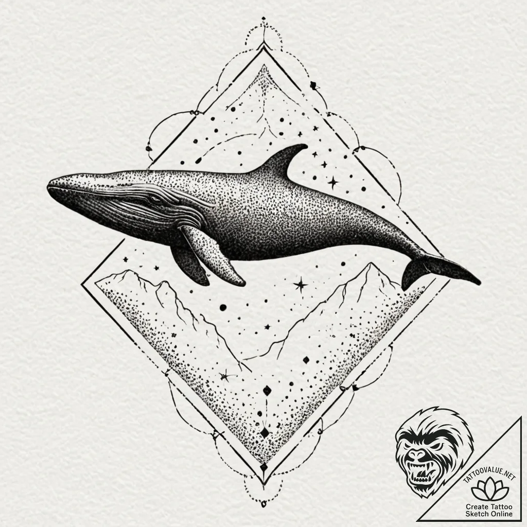 A whale silhouette filled with a starry sky,... - tattoo sketch (№1751963033_0, 08.07.2025 08:23) — tattoovalue.net