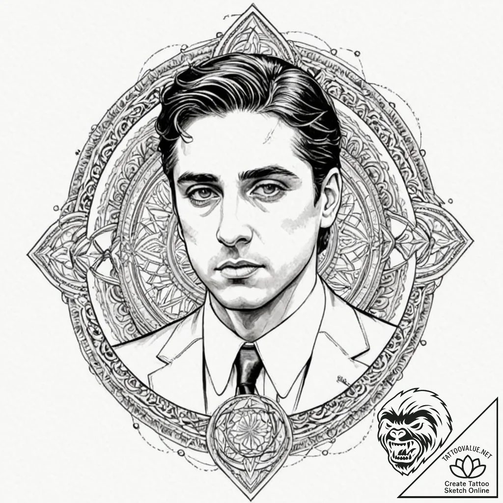 A neo-traditional portrait of a young michael... - tattoo sketch (№1751963202_0, 08.07.2025 08:26) — tattoovalue.net