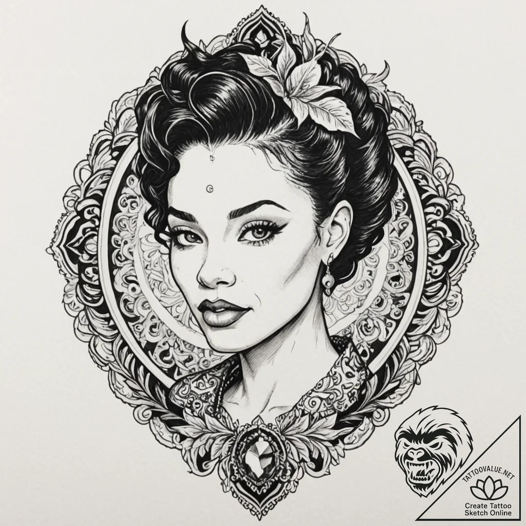A neo-traditional portrait of ruby rhod, flam... - tattoo sketch (№1751963538_0, 08.07.2025 08:32) — tattoovalue.net